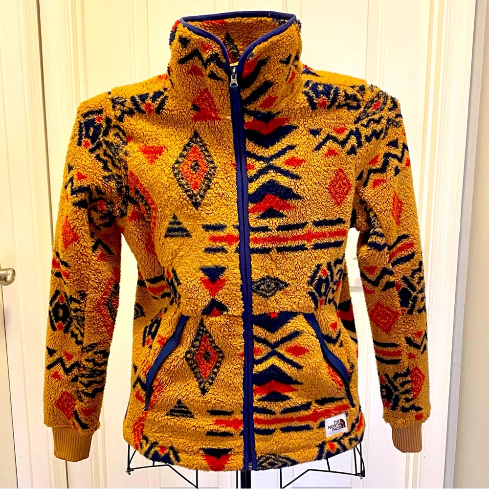 The North Face Yellow and Blue Patterned Jacket